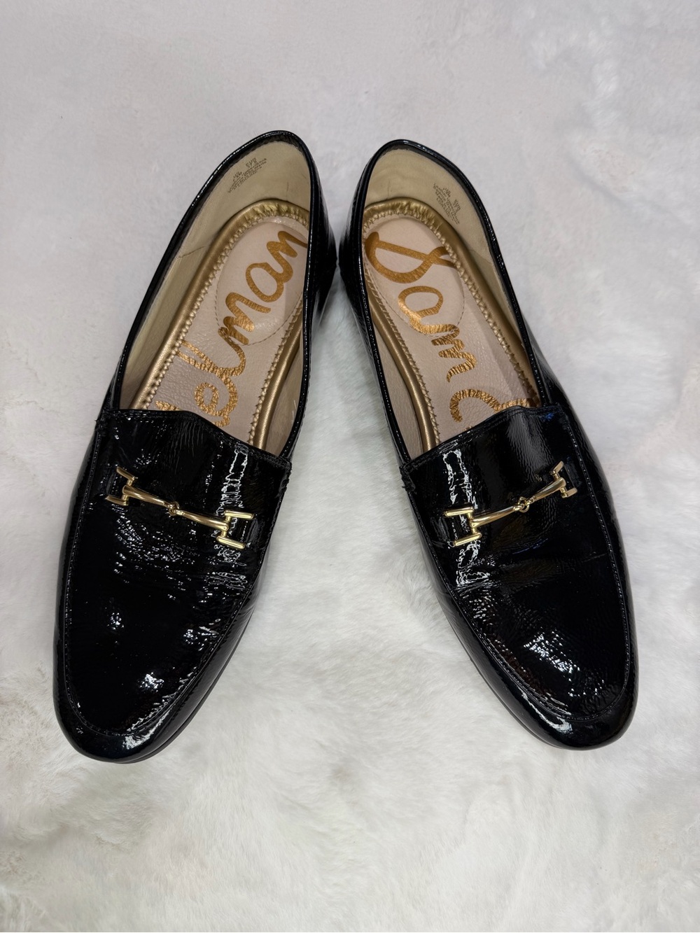 Sam Edelman Black Patent Leather Loraine Bit Loafers with Gold Bit Size 7.5